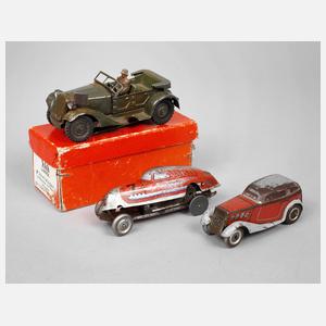 Lineol Kübelwagen und zwei Uhrwerkautos