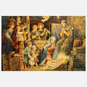 Große Papierkrippe in Triptychonform