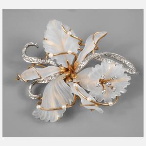 Feine Brosche mit Bergkristall- und Diamantbesatz