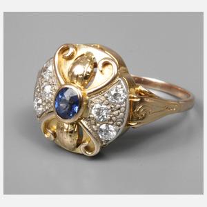 Damenring mit Saphir und Diamanten