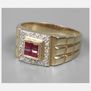 Herrenring mit Rubinen und Diamanten