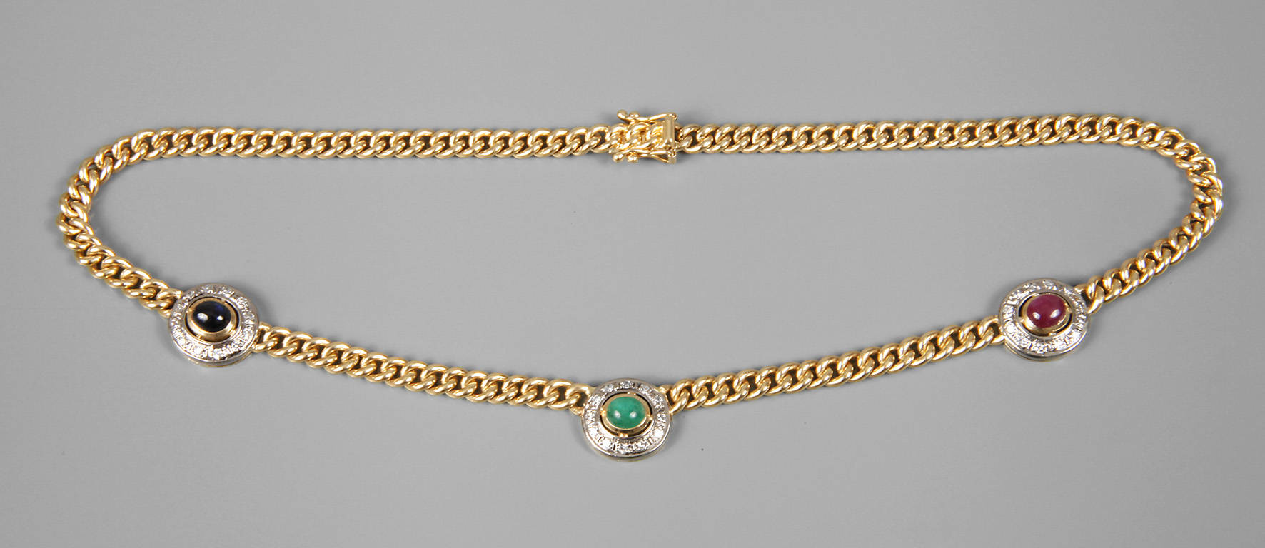 Collier mit Rubinen, Saphiren, Smaragden und Diamanten