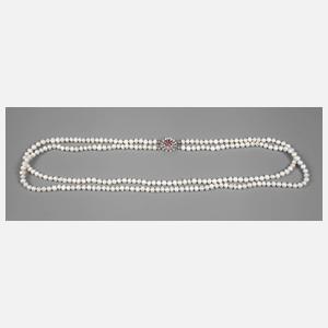 Zweireihige Perlenkette mit Schmuckschließe