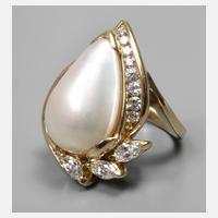 Damenring mit großer Mabéperle und Diamantbesatz111