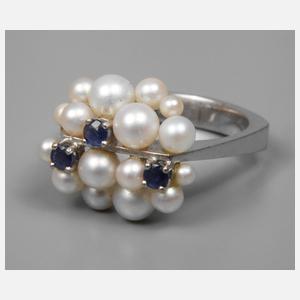 Damenring mit Perlen und Saphiren