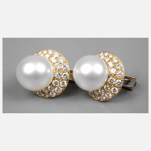 Paar Ohrstecker mit großer Perle und Brillanten von ca. 2 ct