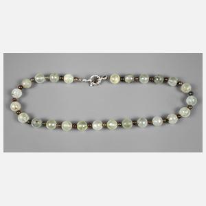 Kugelkette aus Prehnit und Rauchquarz