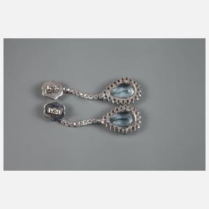 Paar Ohrhänger mit Brillanten und Aquamarinen