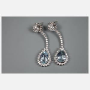 Paar Ohrhänger mit Brillanten und Aquamarinen