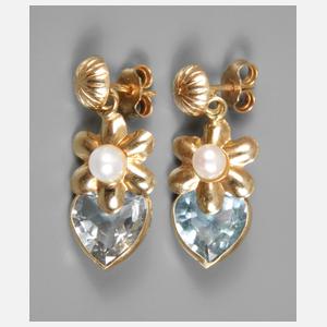 Paar Ohrringe mit Topas und Perle