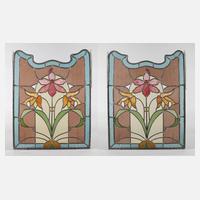Paar florale Bleiglasscheiben Jugendstil111