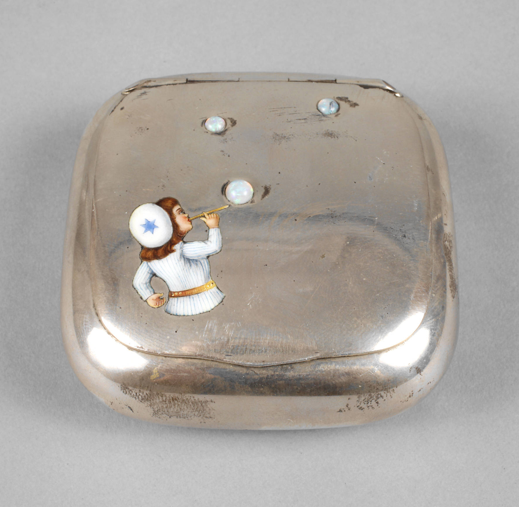 Silber Deckeldose mit Kindermotiv