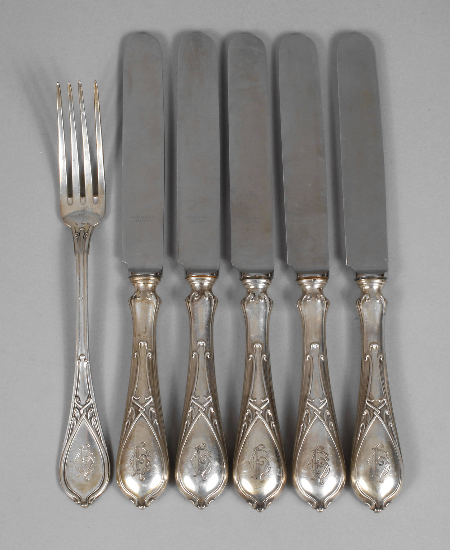 Silber sechs Besteckteile Wolfers Frères Brüssel