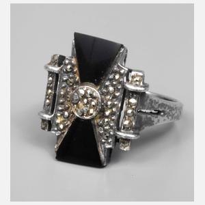 Damenring mit Onyx und Markasitbesatz