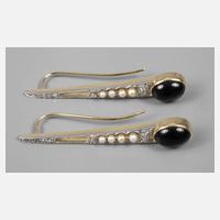 Paar Ohrhänger mit Onyx, Diamanten und Perlen111