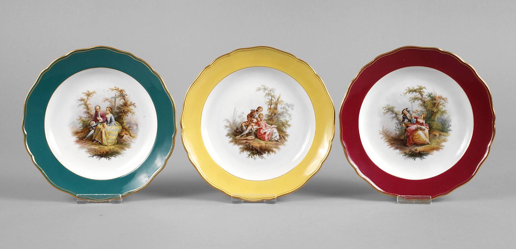 Meissen drei Dessertteller Watteaumalerei