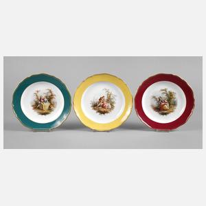 Meissen drei Dessertteller Watteaumalerei