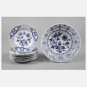 Meissen sechs Durchbruchteller und Schale ”Zwiebelmuster”