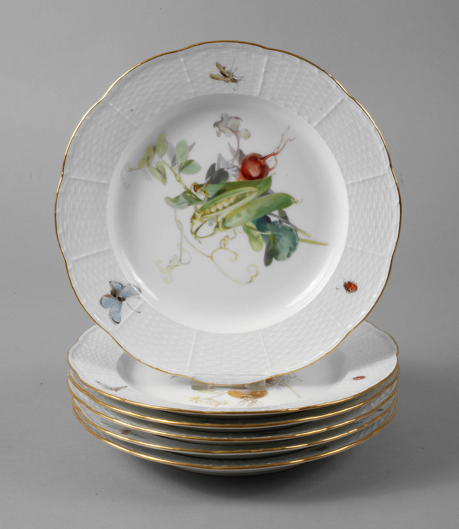 Meissen sechs Speiseteller Gemüsemalerei