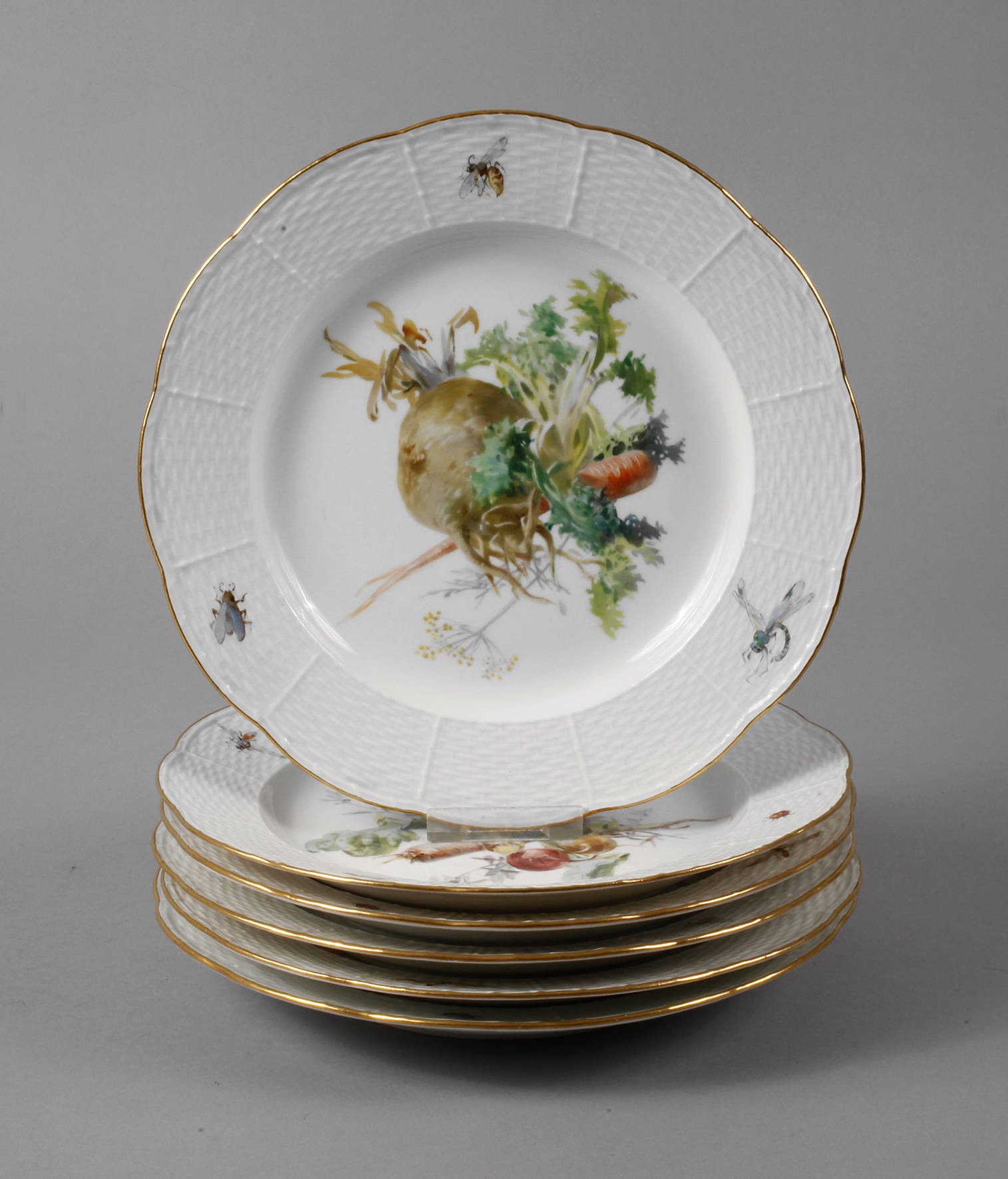 Meissen sechs Speiseteller Gemüsemalerei