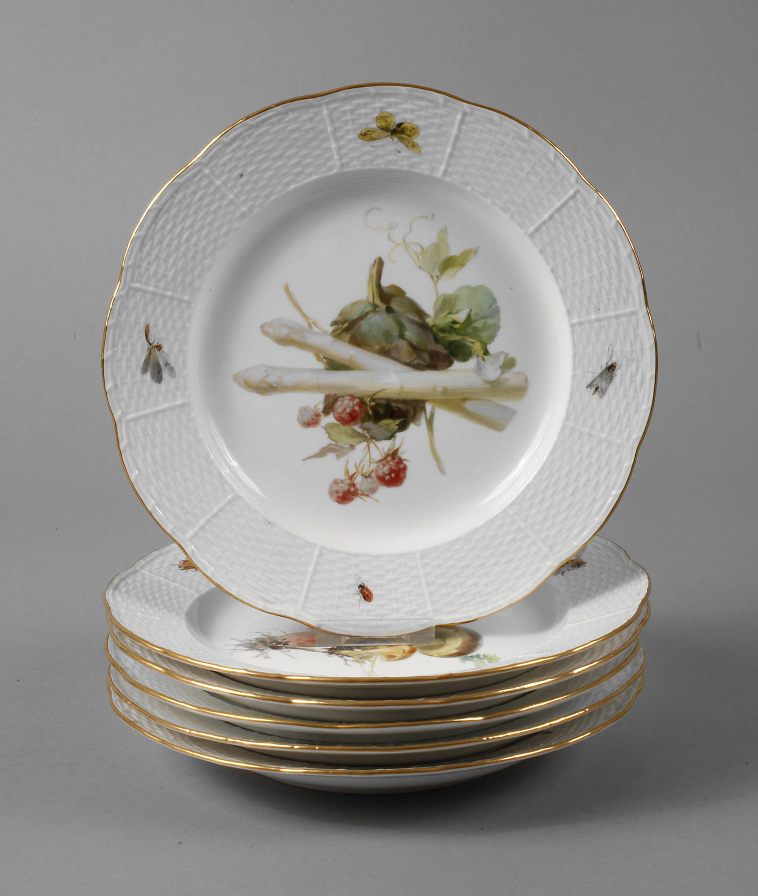 Meissen sechs Speiseteller Gemüsemalerei