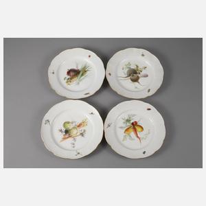 Meissen vier Speiseteller Gemüsemalerei