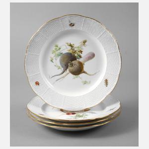 Meissen vier Speiseteller Gemüsemalerei