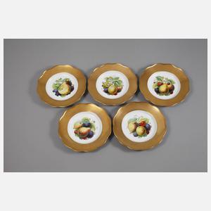 Meissen fünf Obstteller mit Goldrand