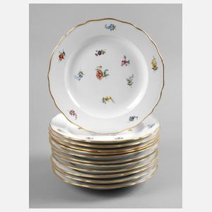 Meissen zwölf Speiseteller ”Gestreute Blümchen”