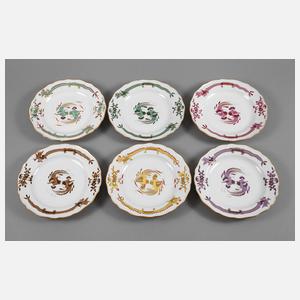 Meissen sechs Speiseteller Drachenmalerei