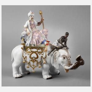 Meissen”Perser auf Elefant mit Mohr”