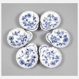 Meissen Teichert sechs Muschelschalen ”Zwiebelmuster”