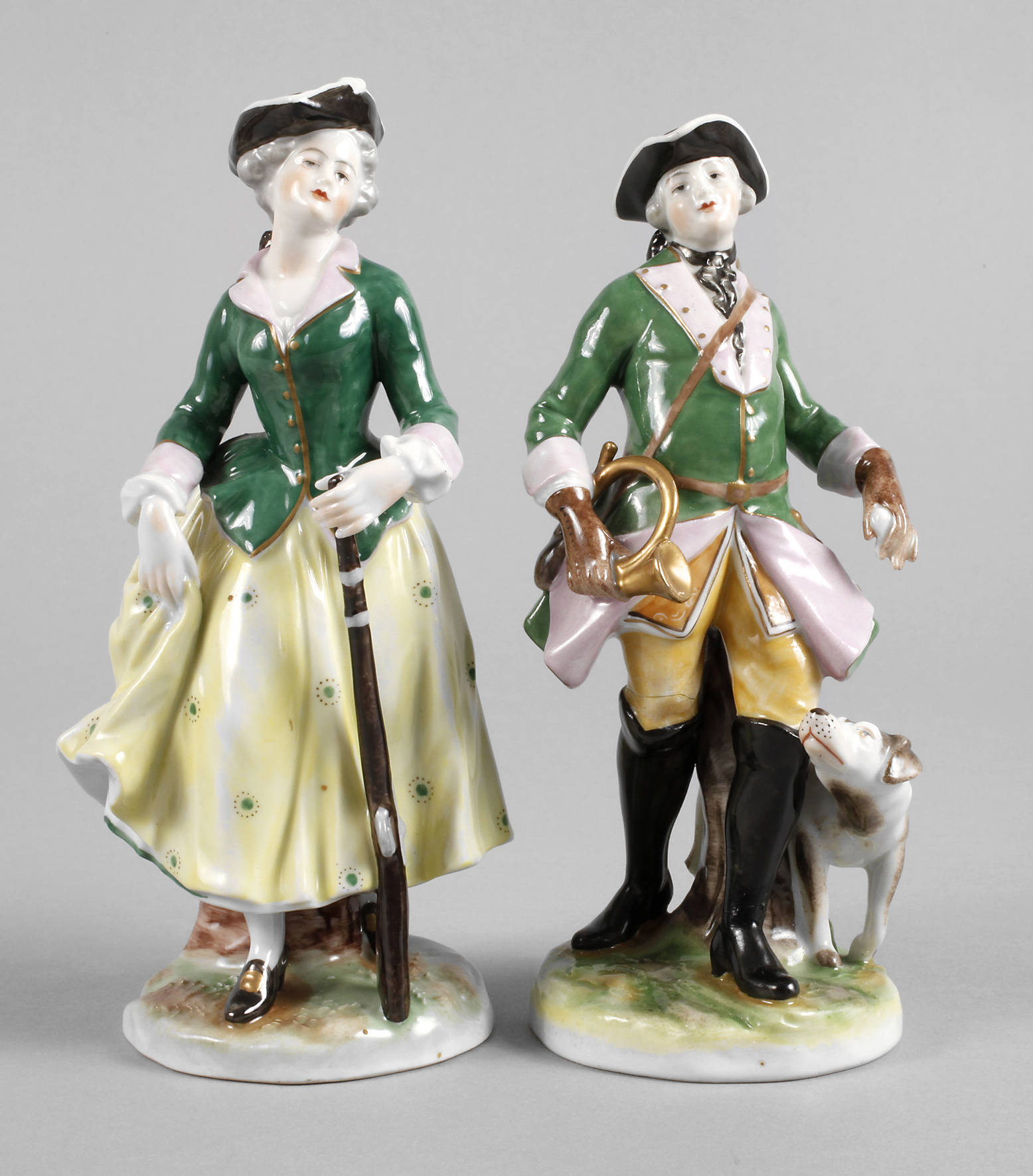 Volkstedt Jägerin und Jäger mit Hund