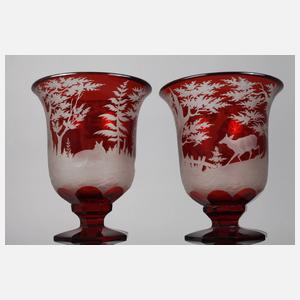 Paar große jagdliche Deckelpokale