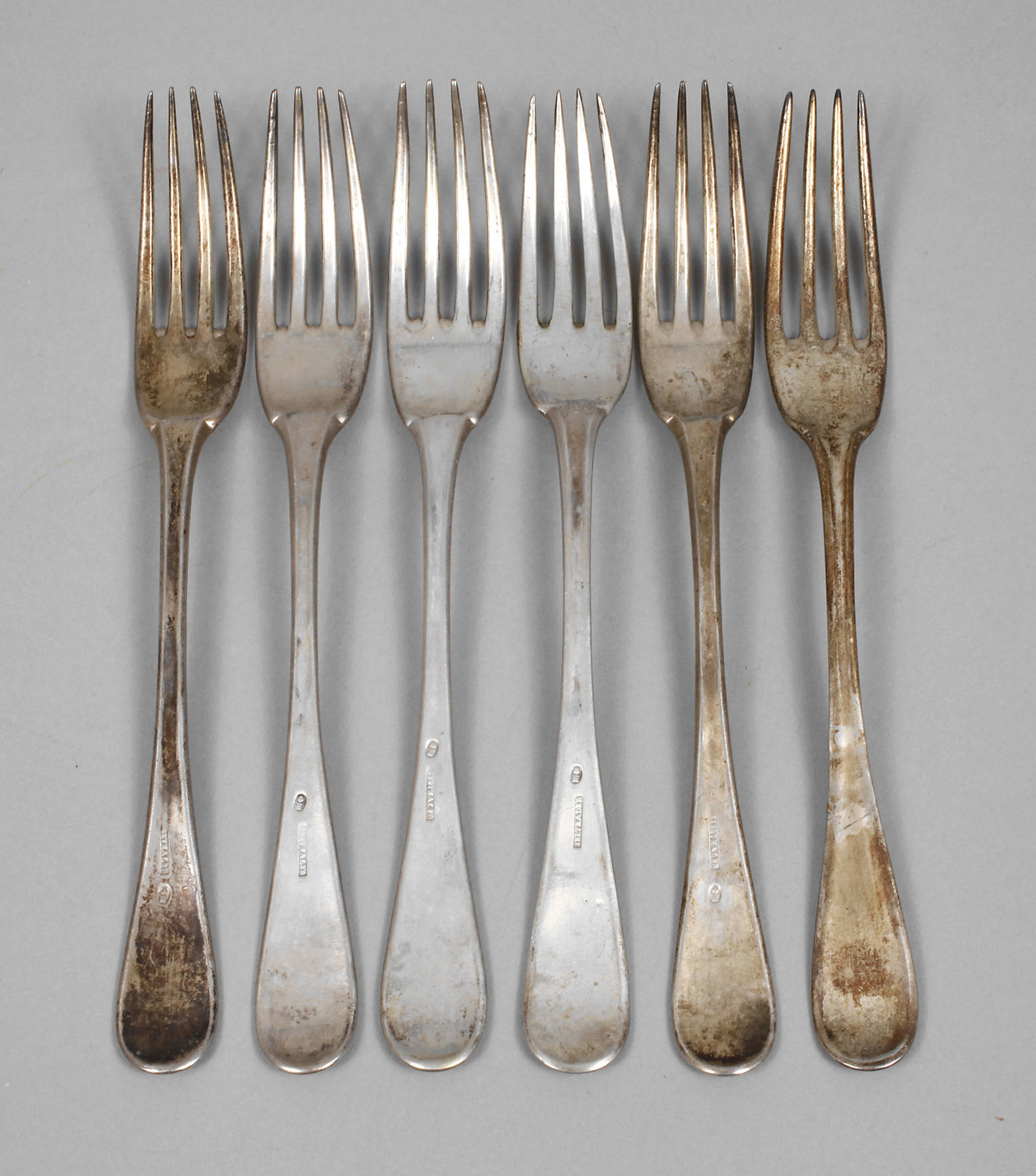 Augsburg sechs Silbergabeln mir Adelswappen