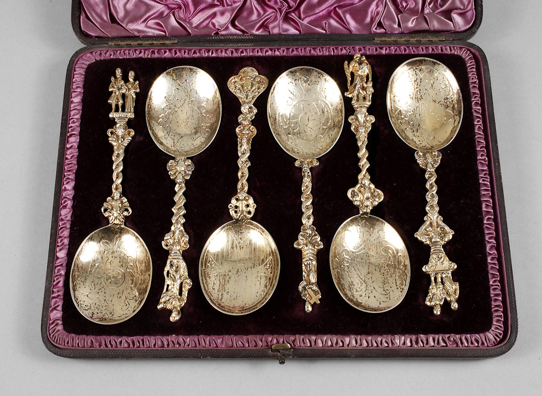 England sechs dekorative Silberlöffel im Etui
