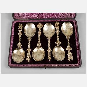 England sechs dekorative Silberlöffel im Etui