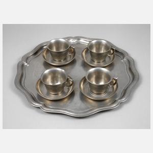 Zinn vier Kaffeetassen mit Tablett