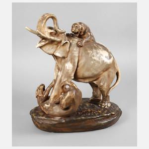 Amphora große Tierfigur Elefant und Tiger