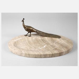 Pfauenbronze auf Visitenkartenschale