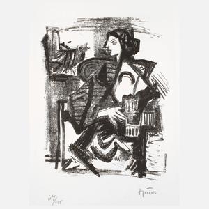 Joachim Heuer, Interieur mit Frau und Vogel