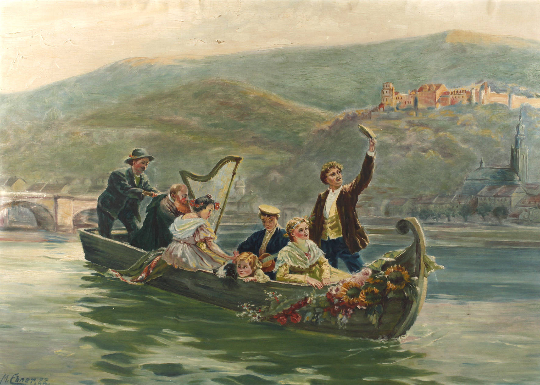 M. Ebner, Auf dem Neckar bei Heidelberg