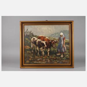 Harry Haerendel, Bäuerin mit Kühen an der Tränke