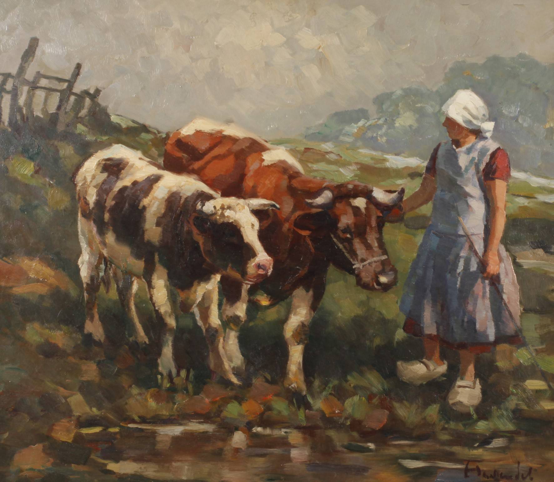 Harry Haerendel, Bäuerin mit Kühen an der Tränke