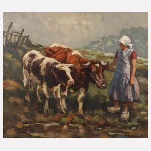 Harry Haerendel, Bäuerin mit Kühen an der Tränke