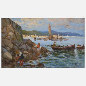 Enrico Nuti, Küstenlandschaft mit Fischern