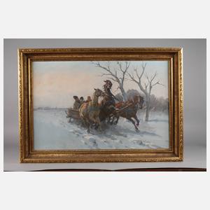 János Viski, Winterliche Pferdeschlittenfahrt in der Dämmerung