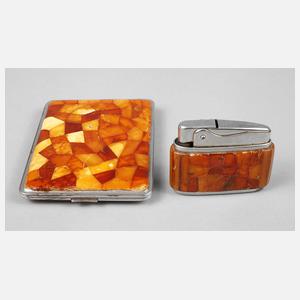 Zigarettenetui und Feuerzeug Bernstein