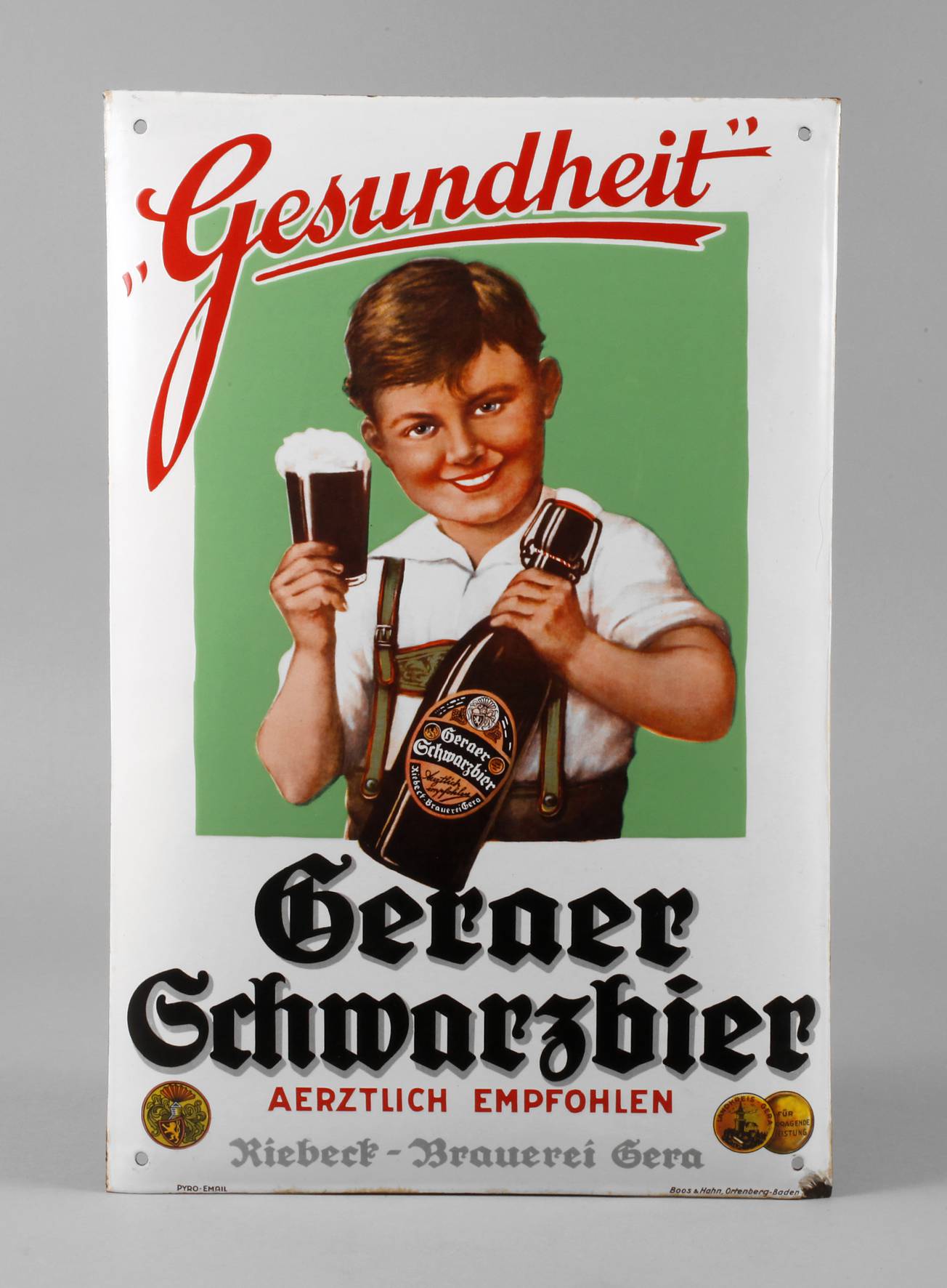 Emailschild Riebeck Brauerei Gera