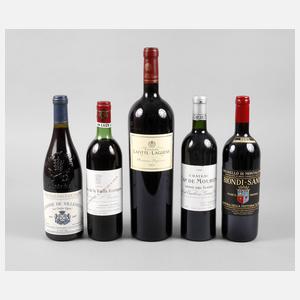 Fünf Flaschen Rotwein